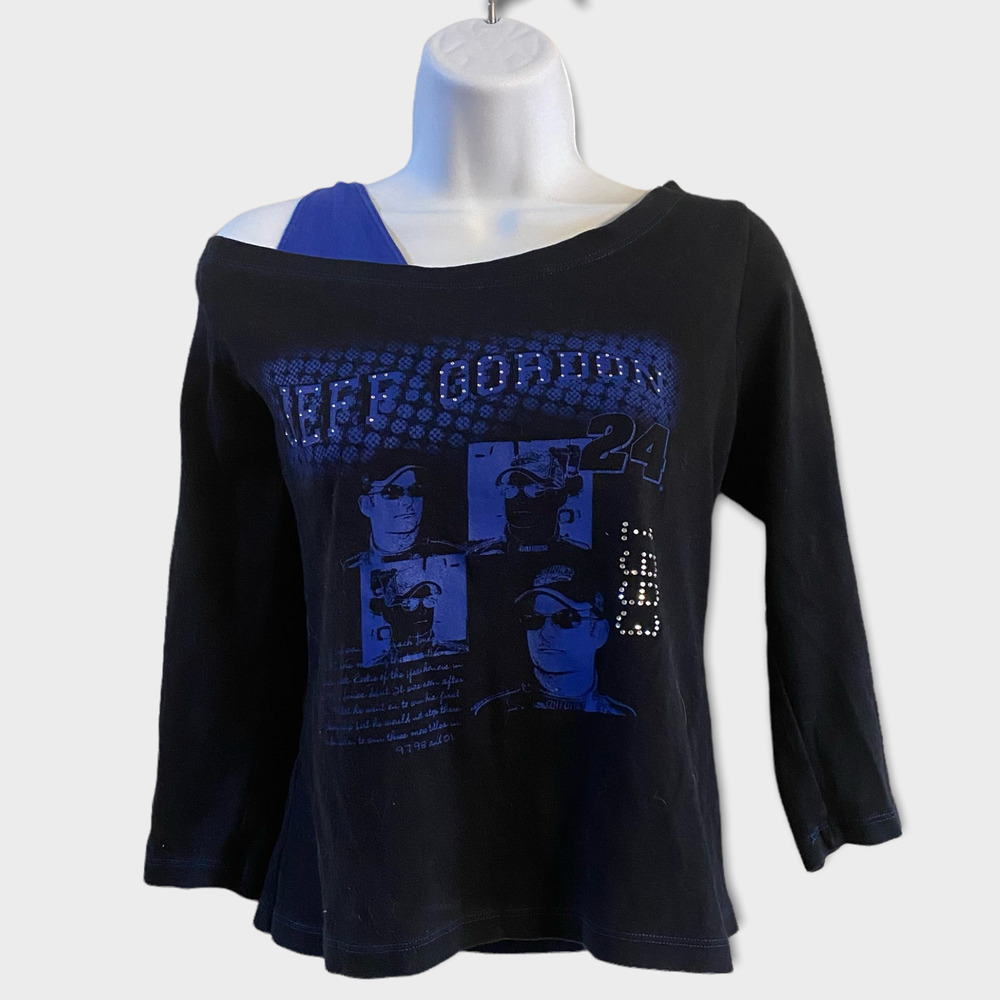 Vintage Womens Jeff Gordon Off Shoulder Top with rhinestones